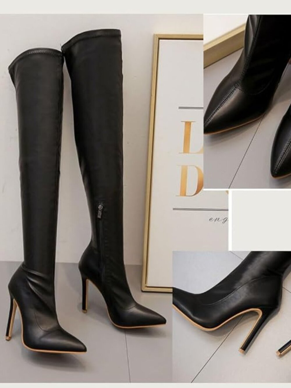 Women's Black Thigh-High Stiletto Heel Boots